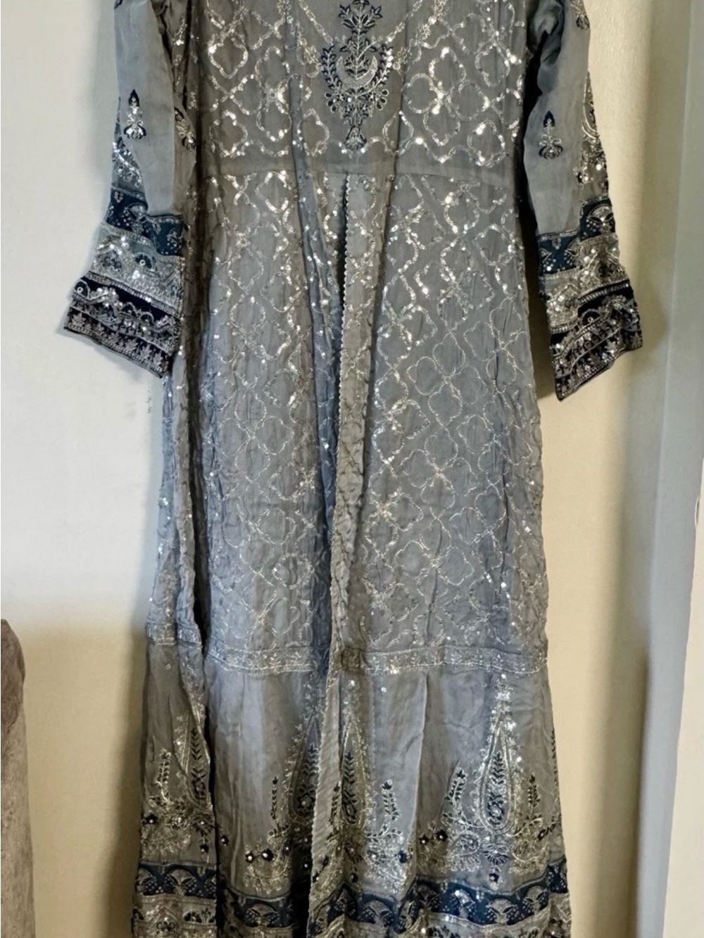 Embellished Silver-Gray Women's Dress maxi